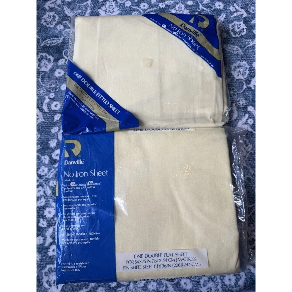 Vintage Dan River Fitted and Flat Yellow No-Iron Cotton Blend Double Sheet Set